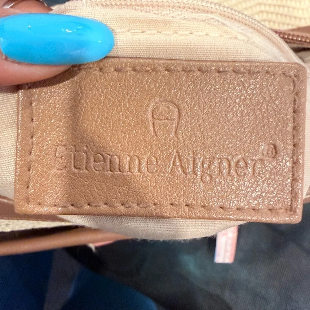 🔥Etienne Aigner Woven Cream Shoulder Bag with Brown Trim EUC🔥
